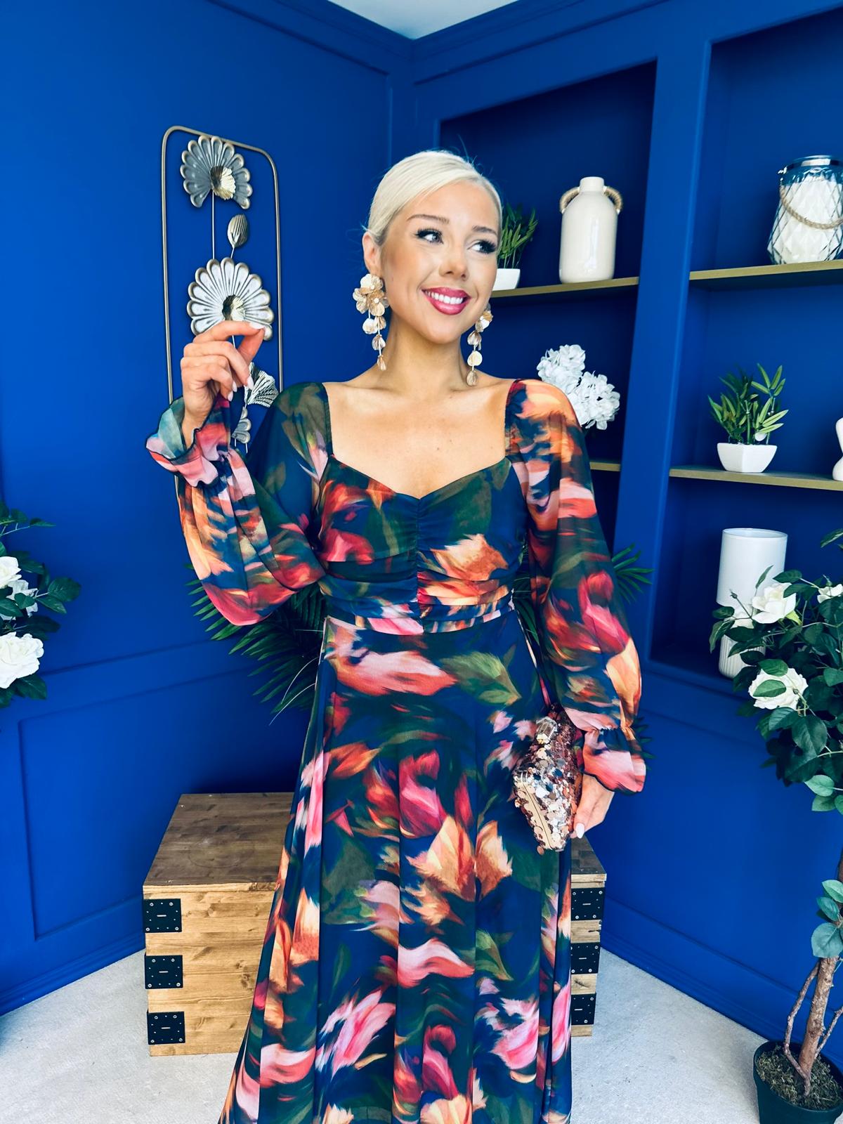 Chloe Long Sleeve Midi Dress Navy