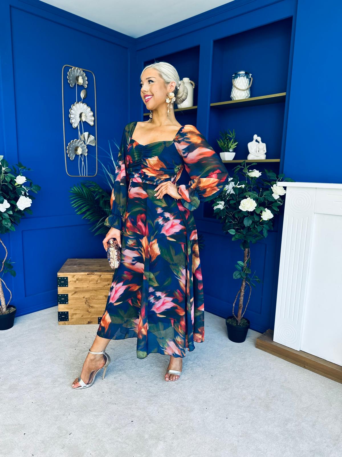 Chloe Long Sleeve Midi Dress Navy