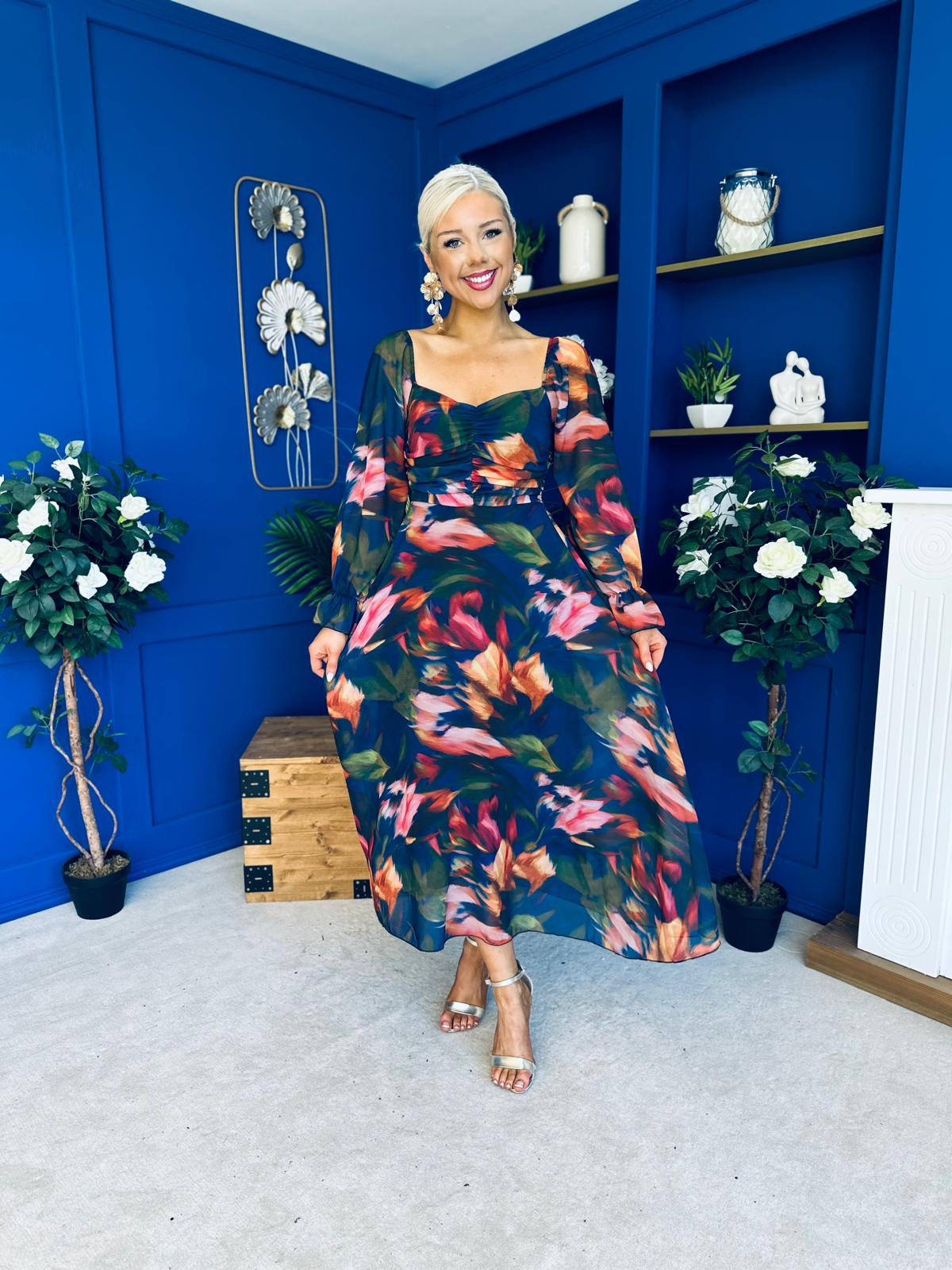 Chloe Long Sleeve Midi Dress Navy