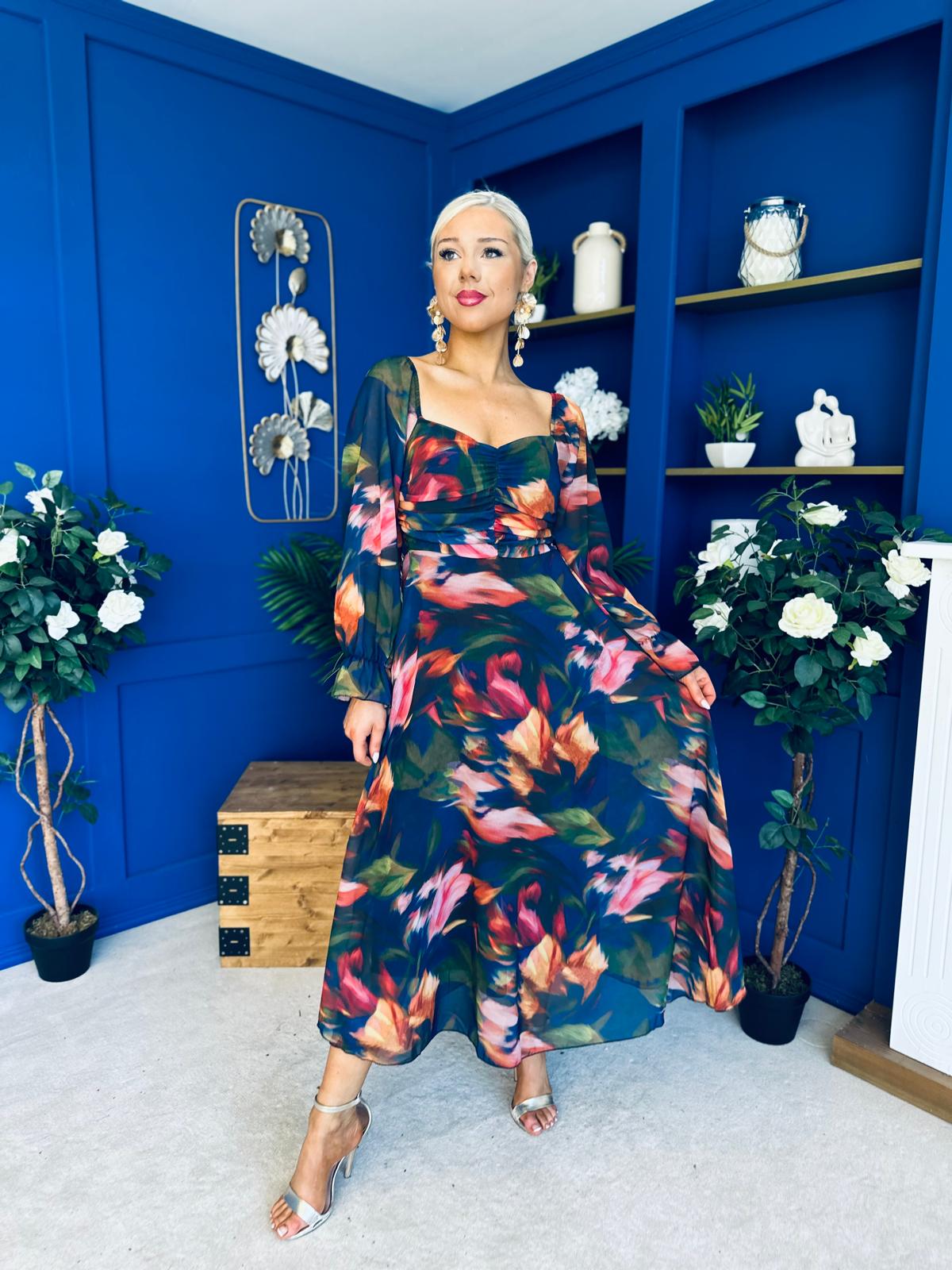 Chloe Long Sleeve Midi Dress Navy