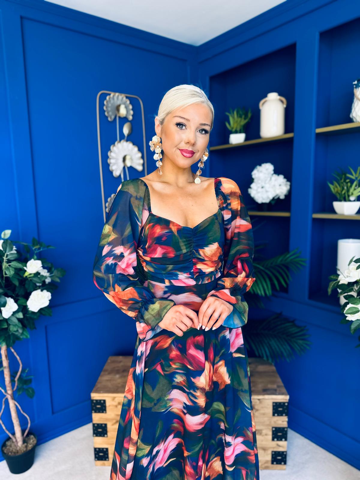 Chloe Long Sleeve Midi Dress Navy