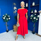 Breffy Asymmetric Neckline Skater Midi Red PRE ORDER Arriving Oct 3