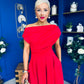 Breffy Asymmetric Neckline Skater Midi Red PRE ORDER Arriving Oct 3