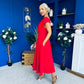 Breffy Asymmetric Neckline Skater Midi Red PRE ORDER Arriving Oct 3