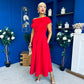Breffy Asymmetric Neckline Skater Midi Red PRE ORDER Arriving Oct 3