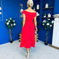 Breffy Asymmetric Neckline Skater Midi Red PRE ORDER Arriving Oct 3