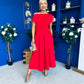 Breffy Asymmetric Neckline Skater Midi Red PRE ORDER Arriving Oct 3