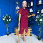 Vivienne Cape Detail Wrap Skirt Midi Dress Wine