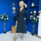 Devina Shirred Cuff Wrap Dress In Gold Foil Black