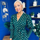 Devina Shirred Cuff Wrap Dress In Gold Foil Green