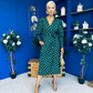 Devina Shirred Cuff Wrap Dress In Gold Foil Green