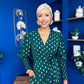 Devina Shirred Cuff Wrap Dress In Gold Foil Green