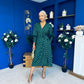 Devina Shirred Cuff Wrap Dress In Gold Foil Green