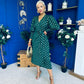Devina Shirred Cuff Wrap Dress In Gold Foil Green