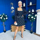 Amaranta Square Neck Beaded Mini Dress Black Tweed
