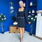 Amaranta Square Neck Beaded Mini Dress Black Tweed