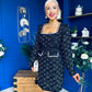 Amaranta Square Neck Beaded Mini Dress Black Tweed