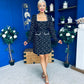 Amaranta Square Neck Beaded Mini Dress Black Tweed