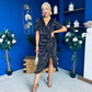 Isla Plisse Wrap Front Midi Dress Gold & Black