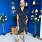 Isla Plisse Wrap Front Midi Dress Gold & Black