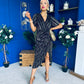 Isla Plisse Wrap Front Midi Dress Gold & Black