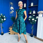 Lara Floral Jacquard High Neck Midi Dress Green Pre Order 1 Oct