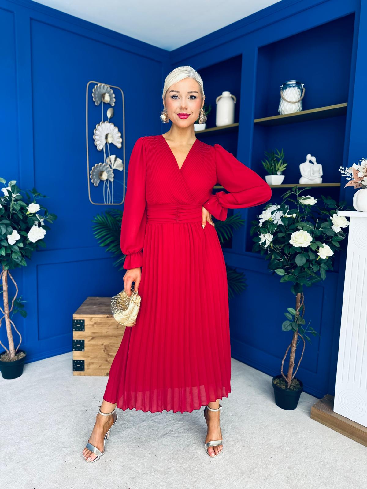 Kendall Pleated Midi Dress Strawberry