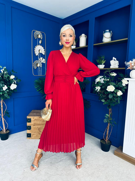 Kendall Pleated Midi Dress Strawberry
