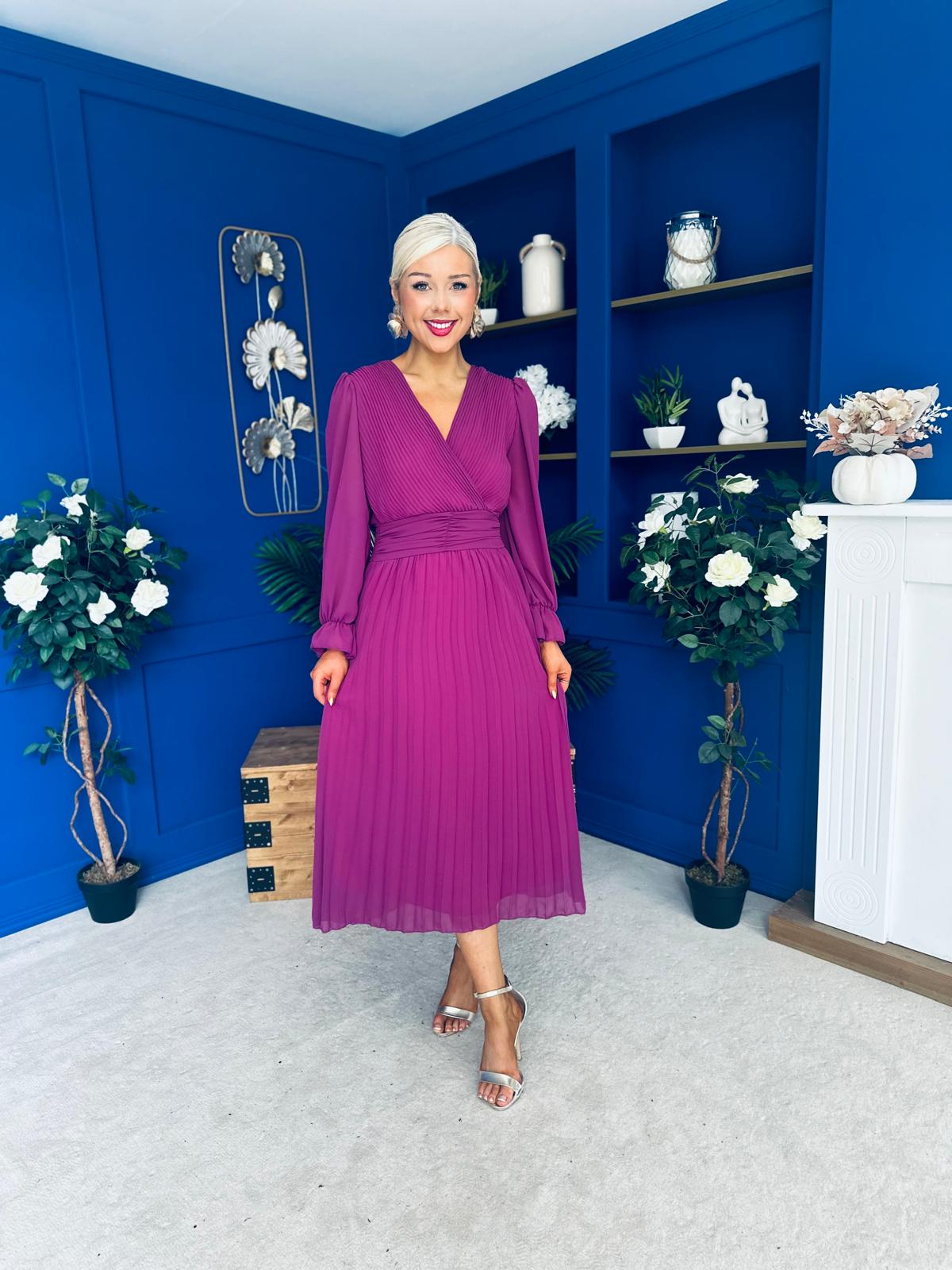 Kendall Pleated Midi Dress Berry