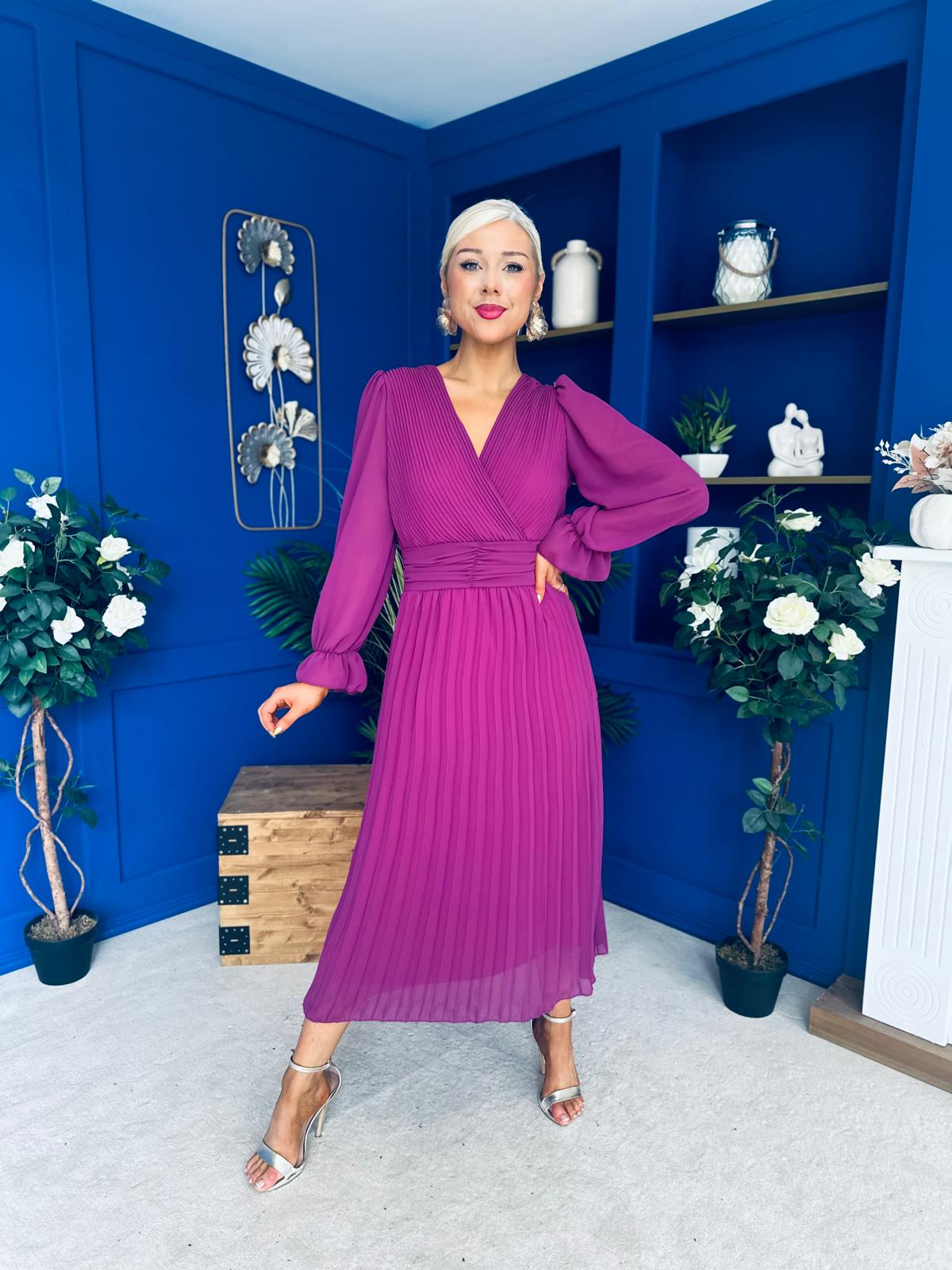 Kendall Pleated Midi Dress Berry