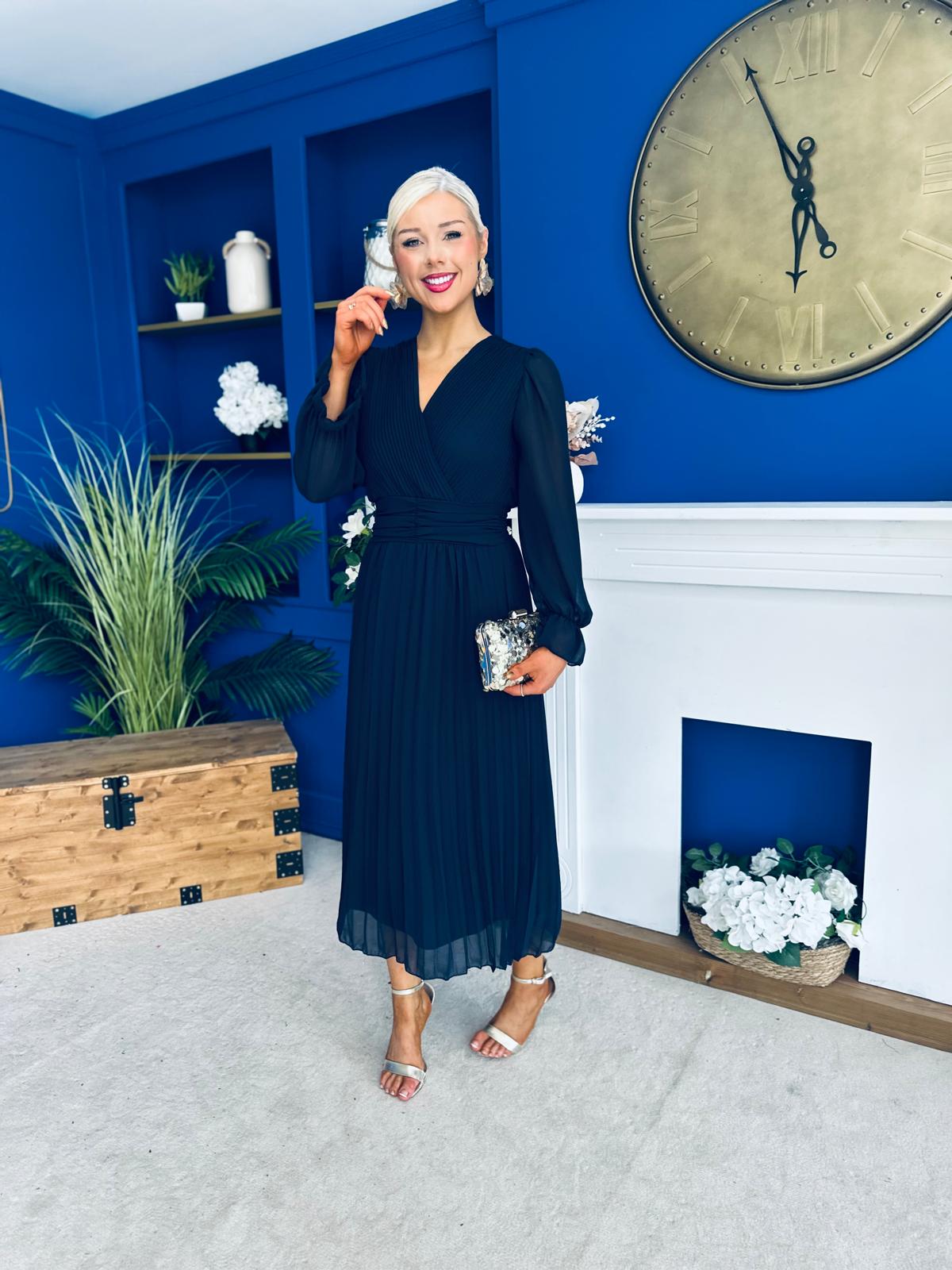 Kendall Pleated Midi Dress Navy