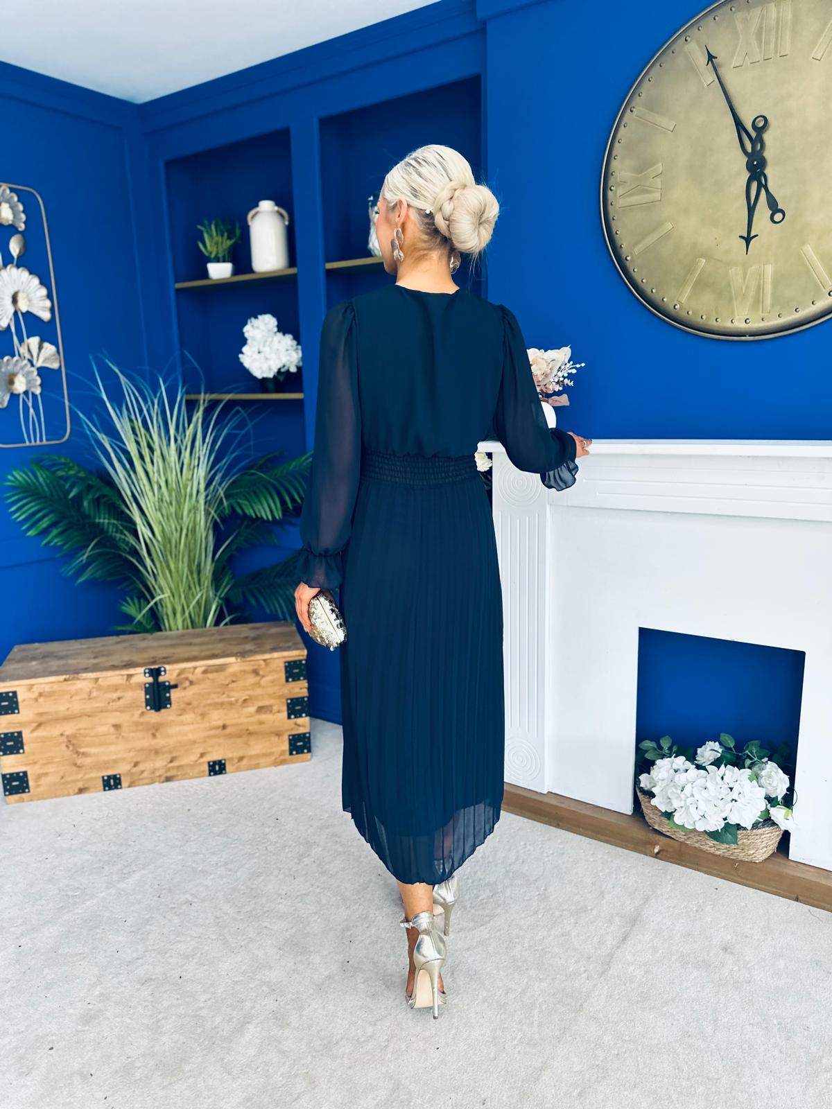 Kendall Pleated Midi Dress Navy