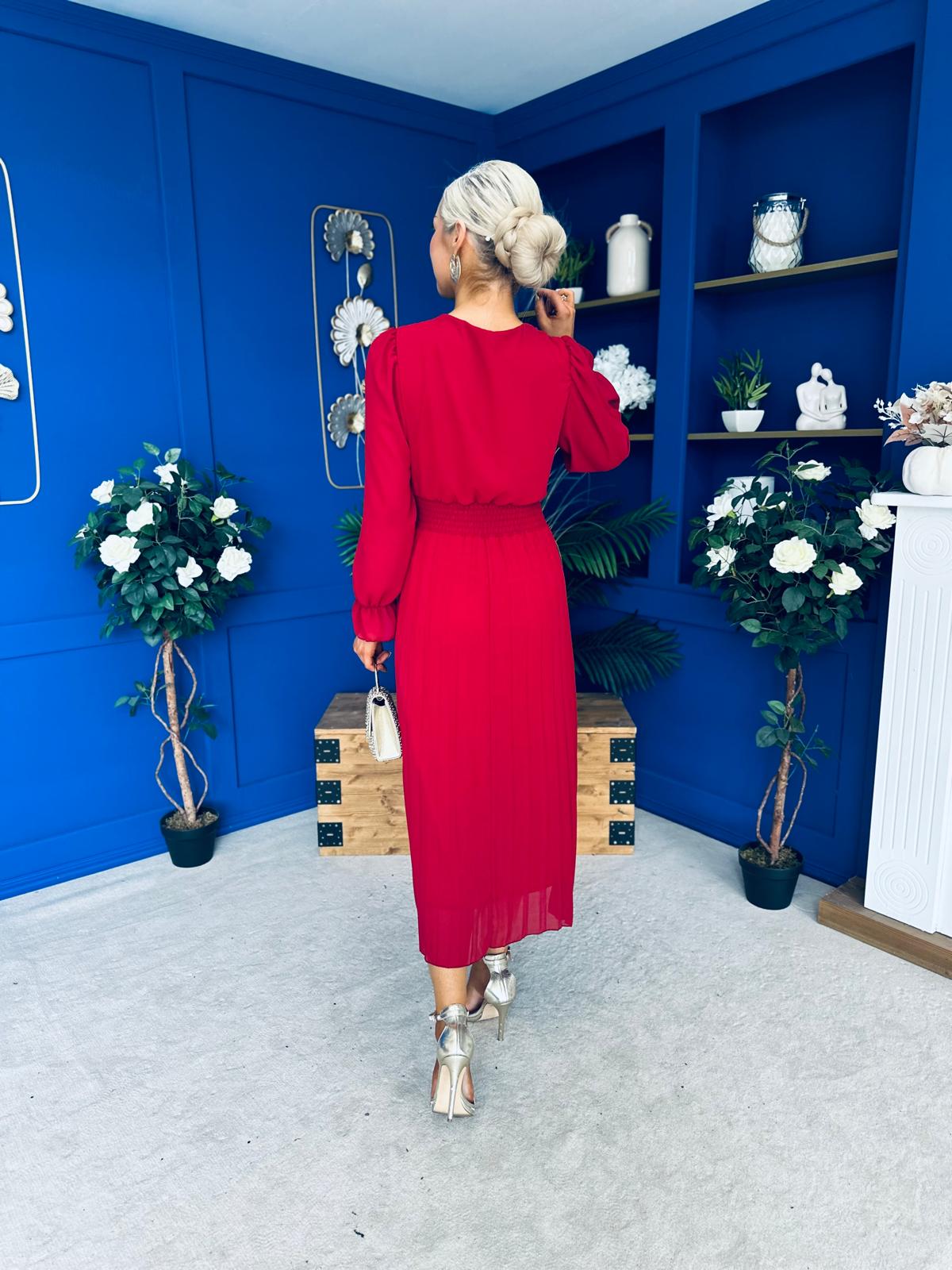 Kendall Pleated Midi Dress Wine