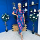 Drew Puff Sleeve Midi Dress Marble Navy