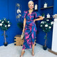 Drew Puff Sleeve Midi Dress Marble Navy