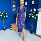 Drew Puff Sleeve Midi Dress Marble Navy