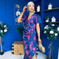 Drew Puff Sleeve Midi Dress Marble Navy