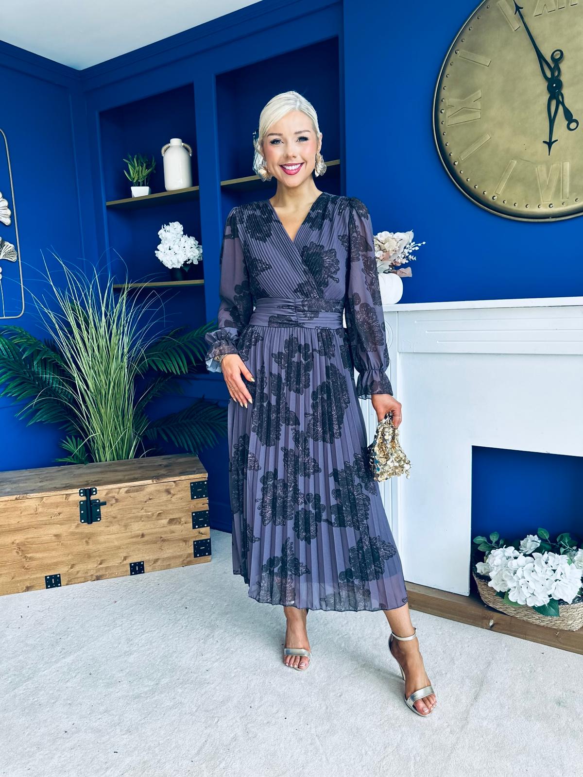 Bailey Pleated Midi Dress Floral Black