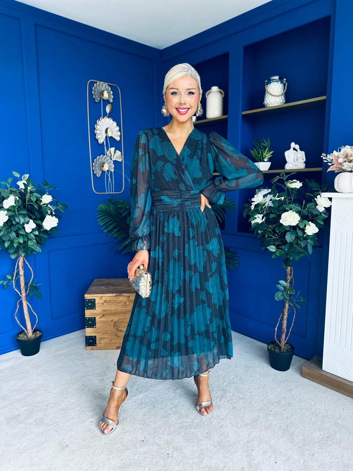 Bailey Pleated Midi Dress Floral Green