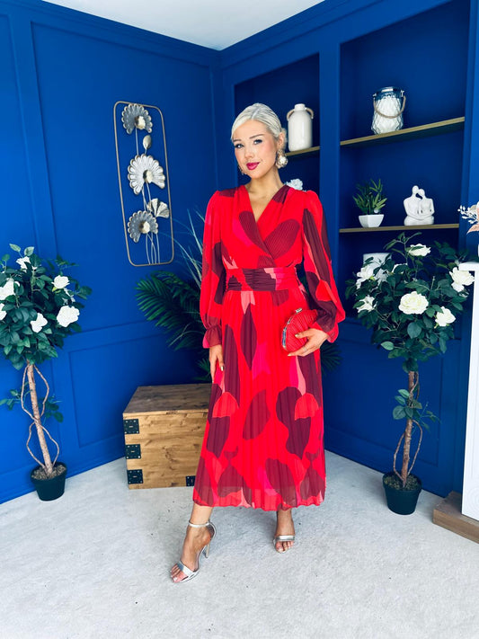 Bailey Pleated Midi Dress Floral Rouge