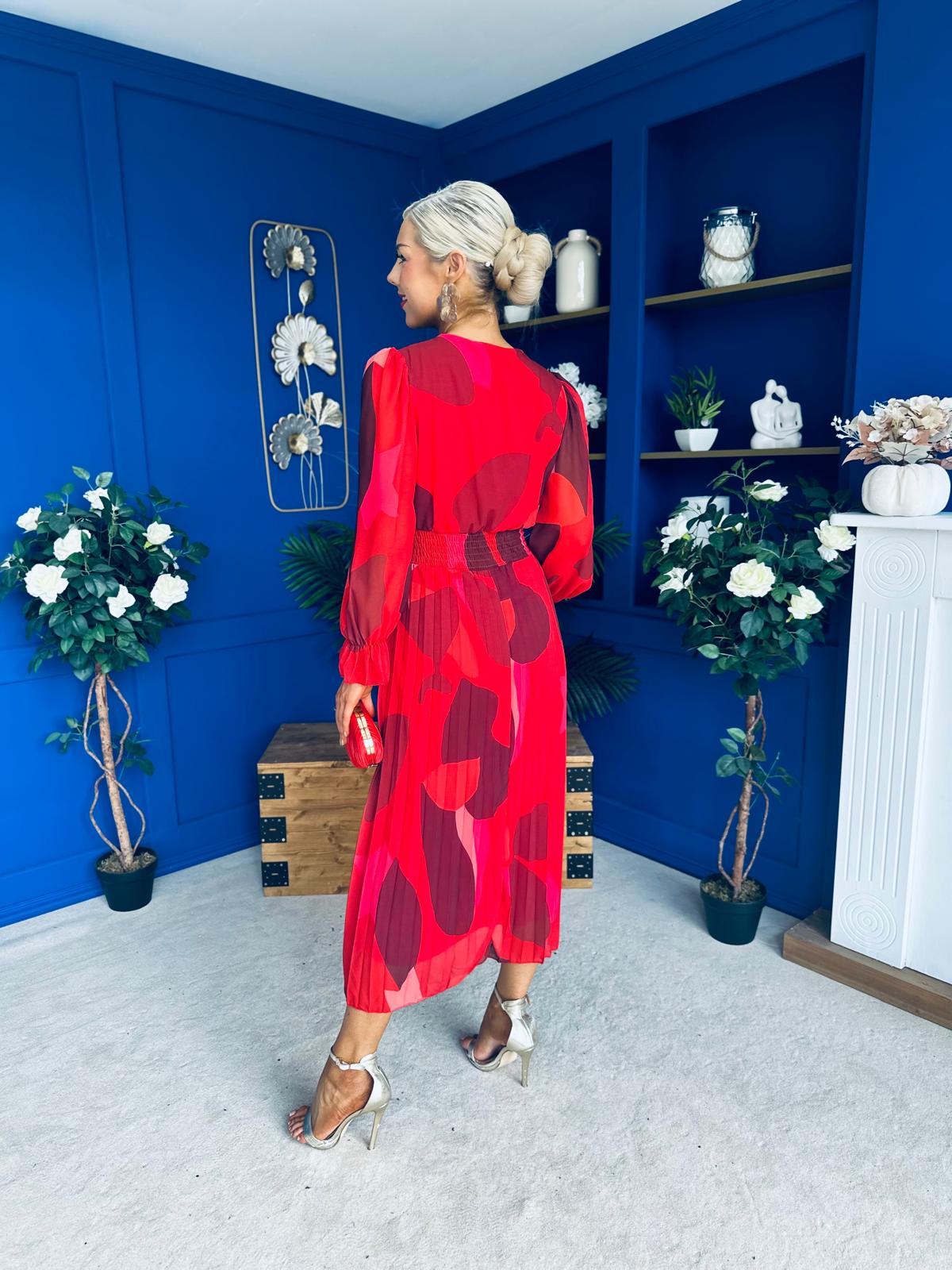 Bailey Pleated Midi Dress Floral Rouge