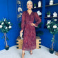 Bailey Pleated Midi Dress Gold Burgundy