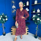 Bailey Pleated Midi Dress Gold Burgundy
