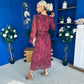 Bailey Pleated Midi Dress Gold Burgundy