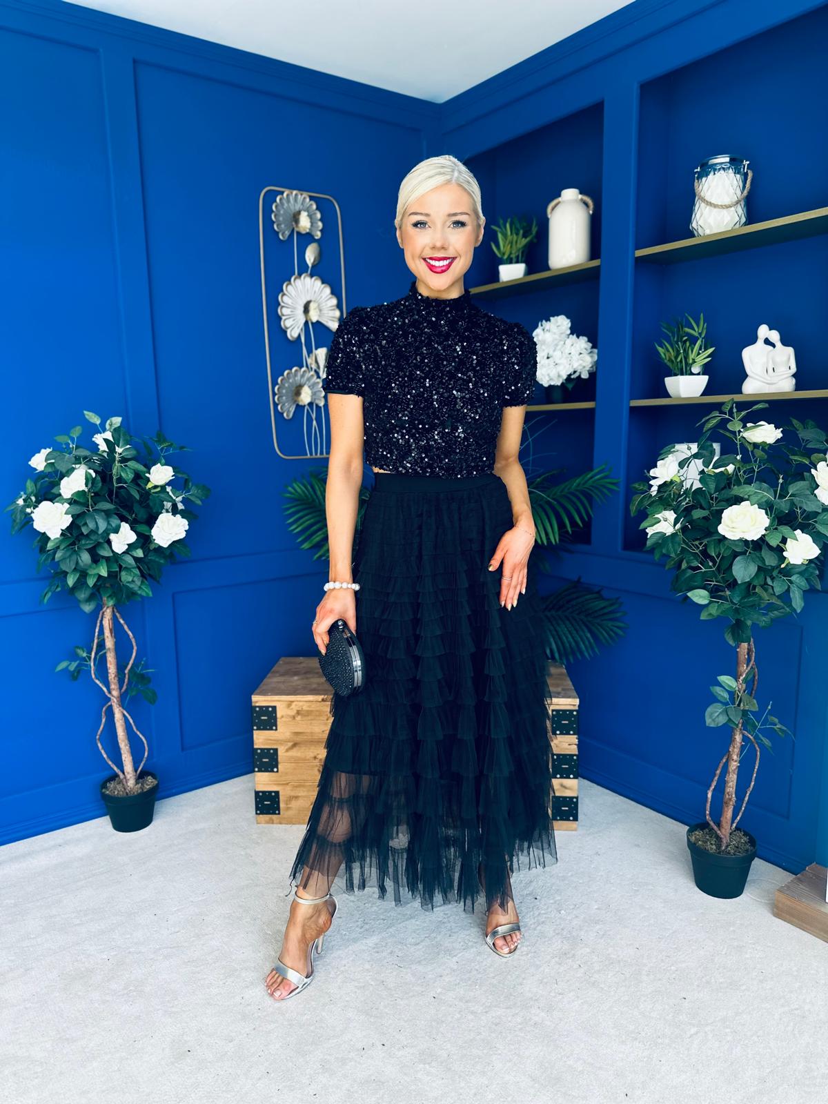 Samira Layered Tulle Skirt Black