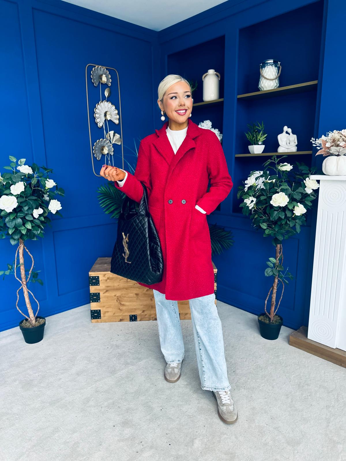 Cassia Detailed Teddy Coat Wine