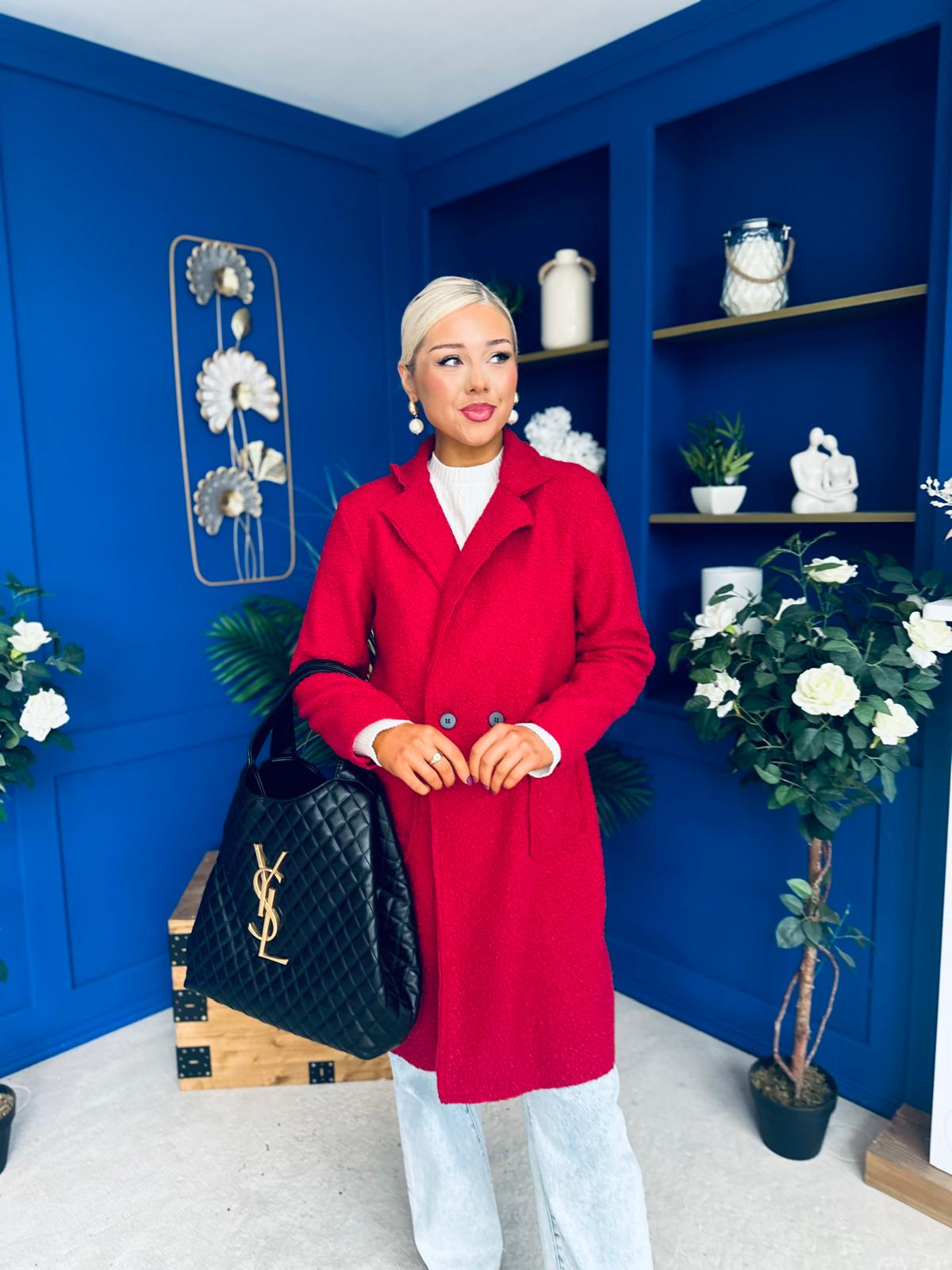 Cassia Detailed Teddy Coat Wine