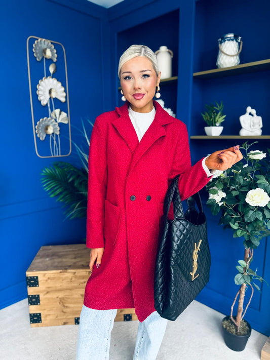 Cassia Detailed Teddy Coat Wine