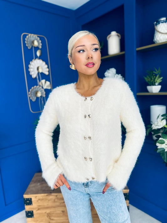 Freah Detailed Chenille Cardi Cream