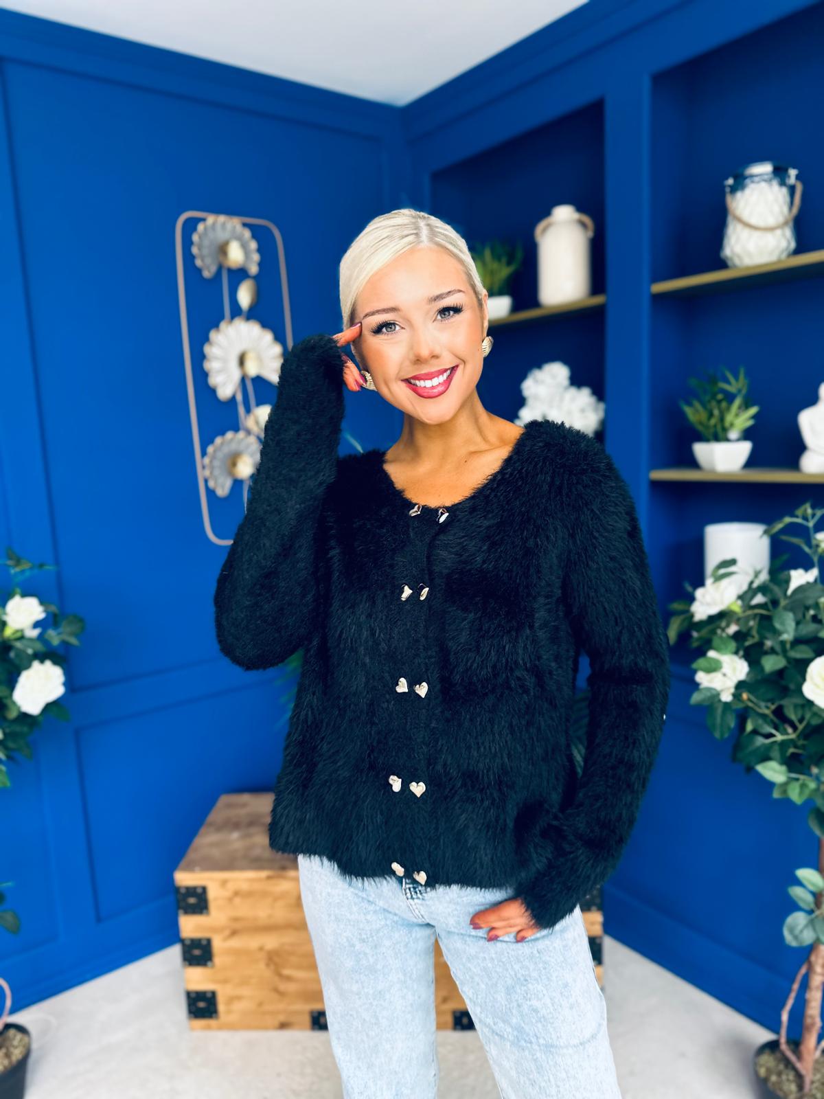 Freah Detailed Chenille Cardi Black